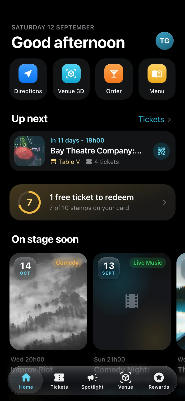 Centrestage Live mobile home with upcoming shows and guest features