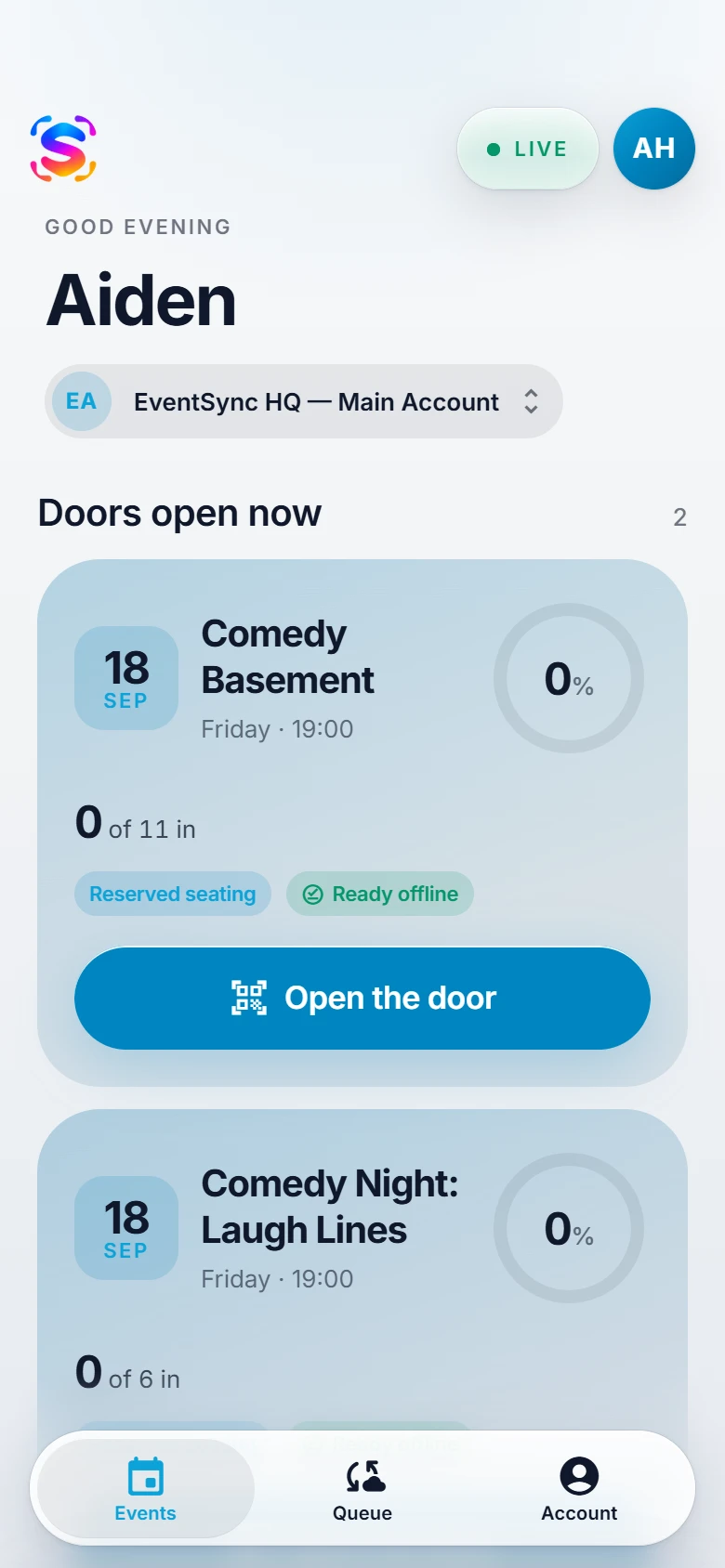 The ScannerSync event list on a phone
