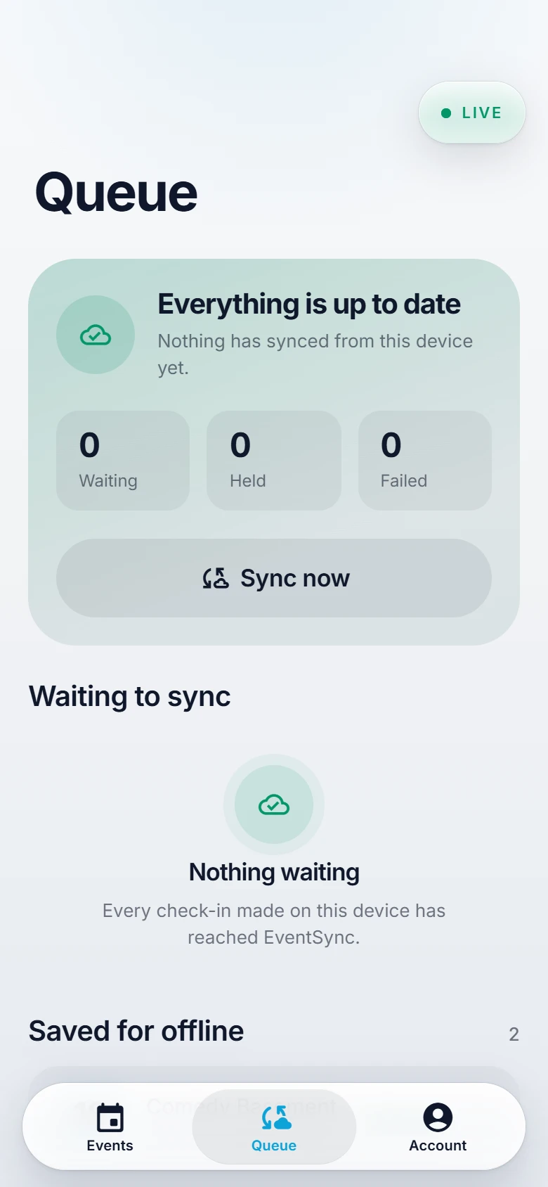 The ScannerSync sync queue showing actions waiting to reach the server